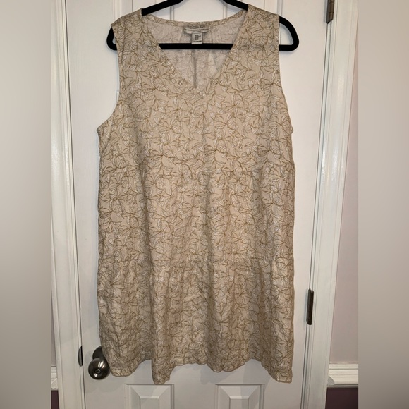 RACHEL ZOE 100% Linen Sleeveless tiered Dress, cream gold floral print, size XL - Picture 4 of 9